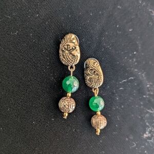 Elegant Gold and Green Earrings